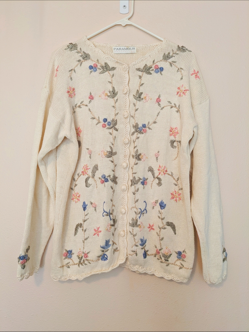 Paramour Cream Floral Embroidered Button Cardigan Sweater